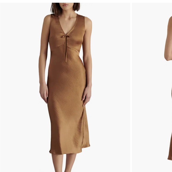 NWT Steve Madden Satin Keyhole Midi Dress Toast‎ Small - Picture 1 of 7